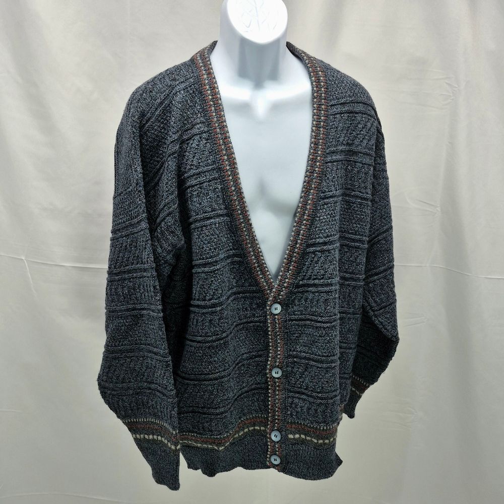Vintage 90s Cambio Italia Men 2X Wool Blend V-Neck Cardigan Sweater Grandpa Core - Picture 4 of 11